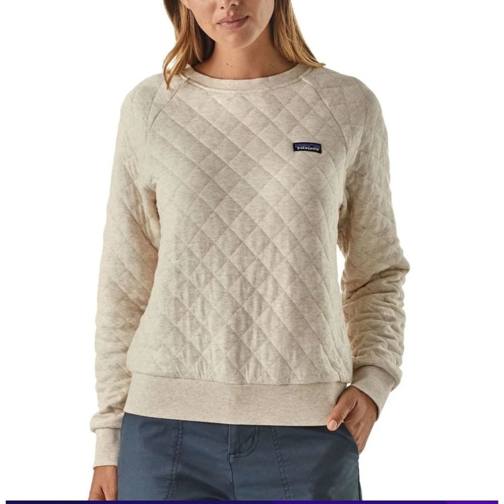 Patagonia Women's Organic Cotton Quilt Crew Sweatshirt Beige  Pullover Top Small